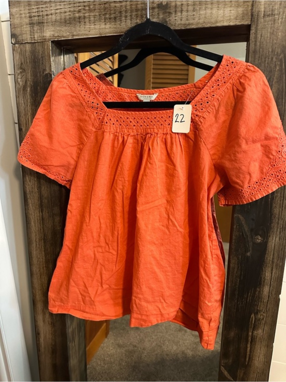 Sonoma Lifestyle Coral Eyelet 100% Cotton Peasant Blouse Women’s S Boho Prairie